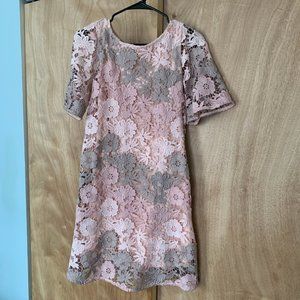 Pink Crocheted Bell Sleeve Flower Dress